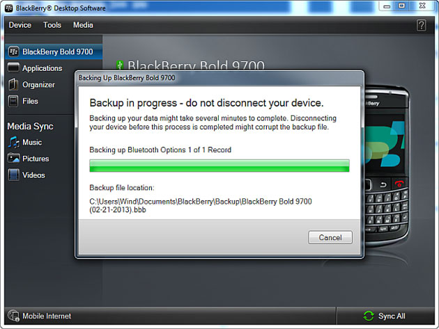 Backing up all BlackBerry data and settings